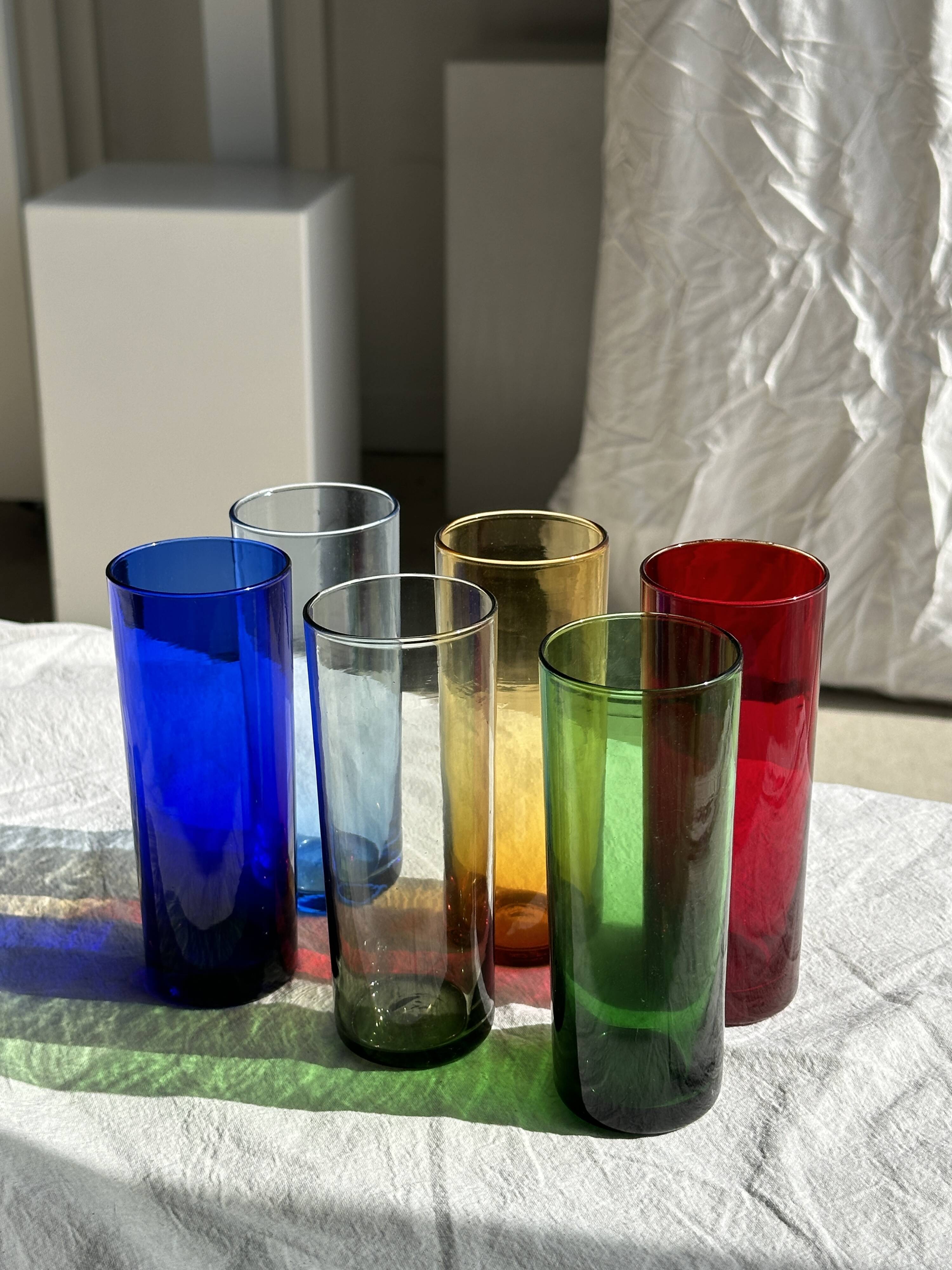 6 colored orangeade glasses