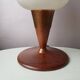 Vintage teak table lamp with 60s white glass lampshade