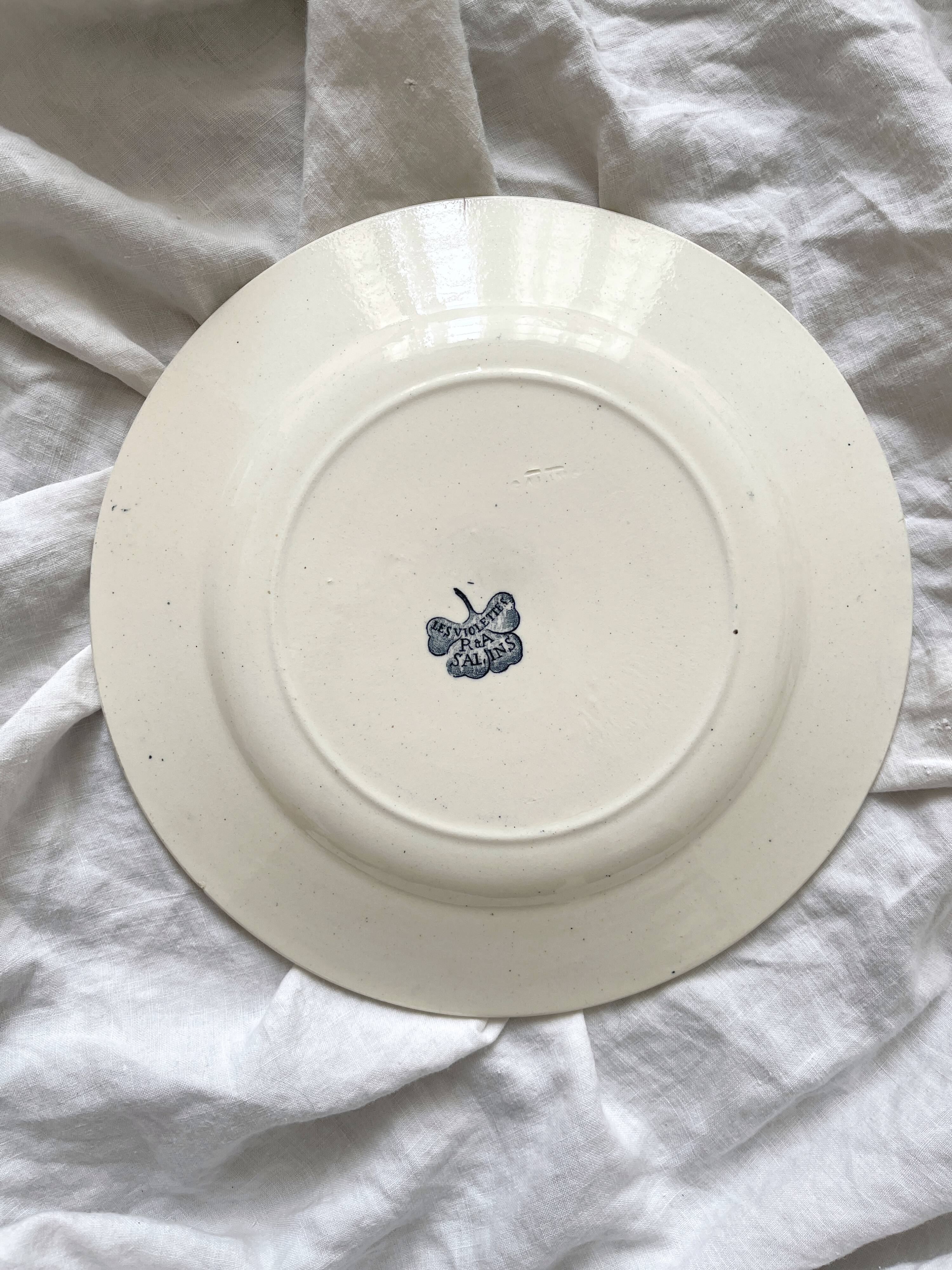 Antique ironstone dinner plate "Les Violettes" Salins