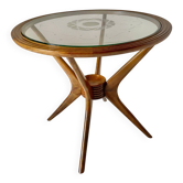 Table basse en bois avec des pieds en bois courbés, en bois et verre, Italie années 1950.