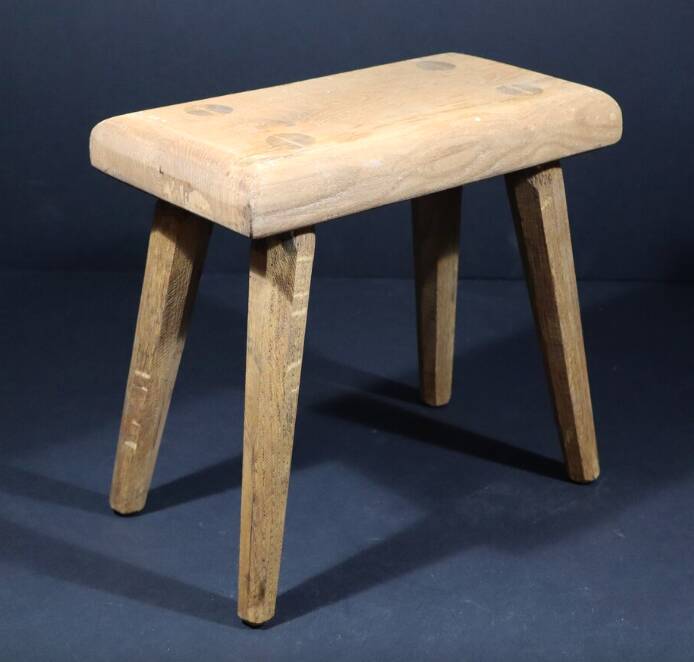 Set of 2 solid wood stools in French brutalist style.