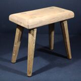 Set of 2 solid wood stools in French brutalist style.