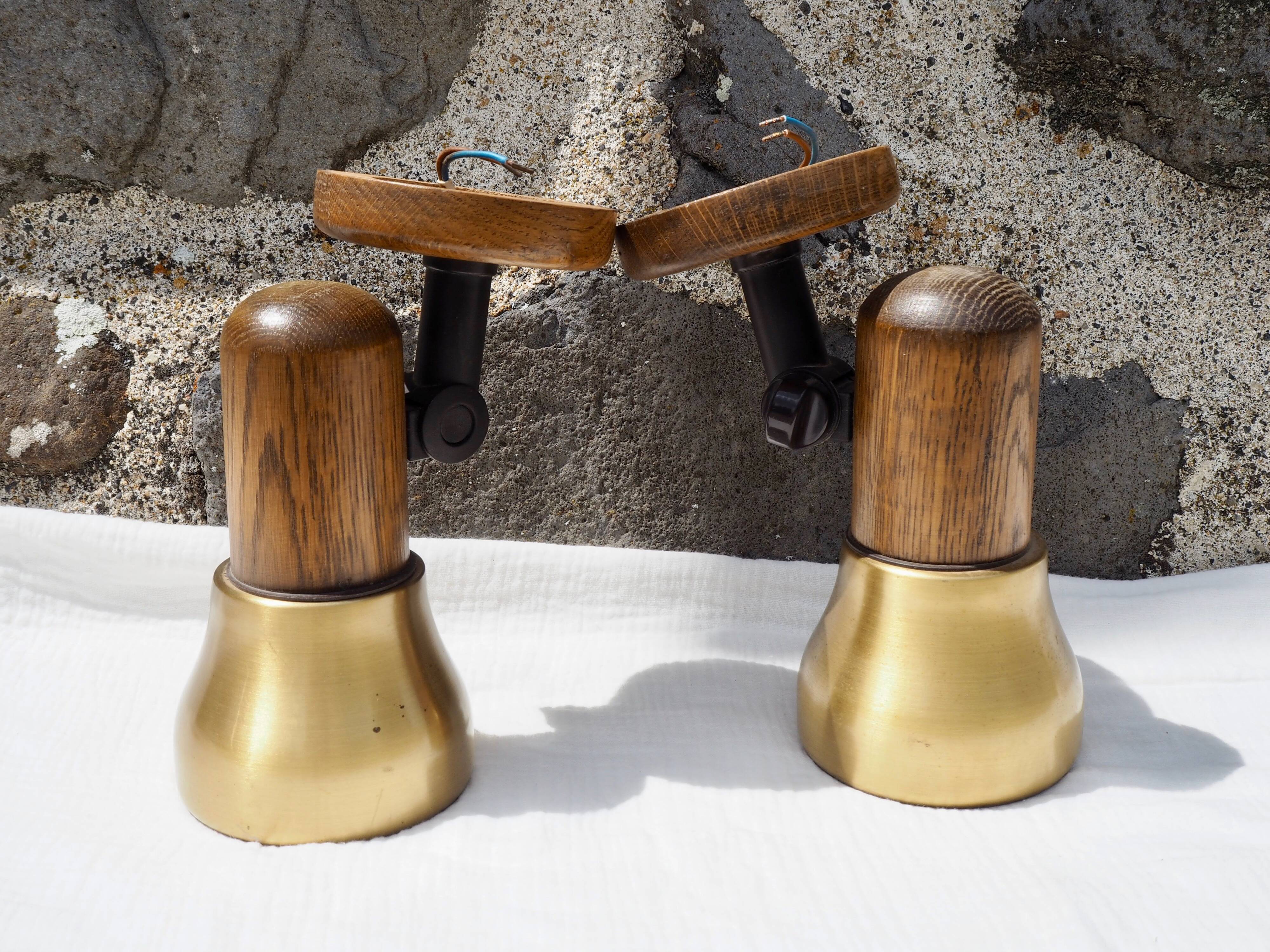 Paire d'appliques en bois et métal doré