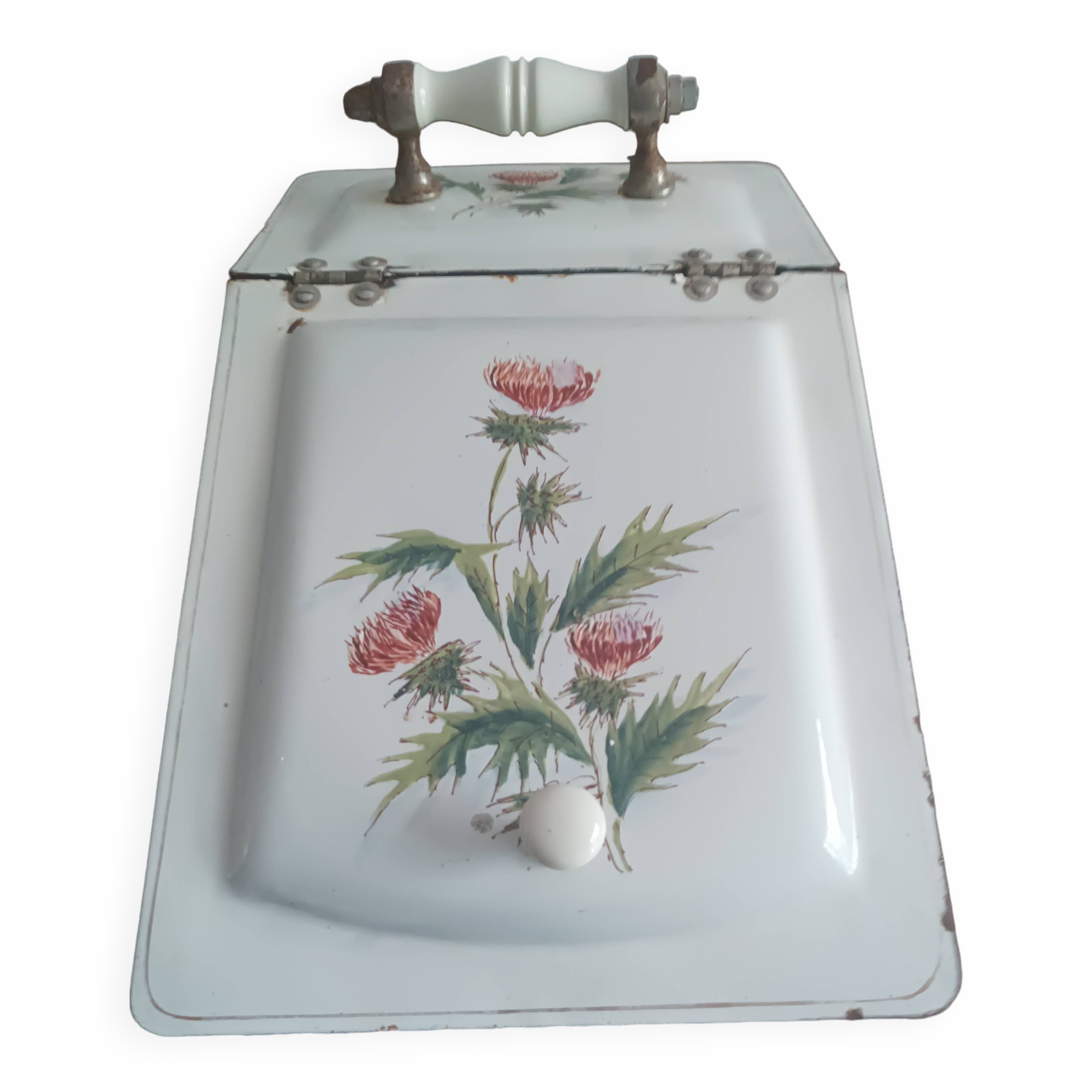 Charbonnière 1900 tôle emaillée décor fleurs