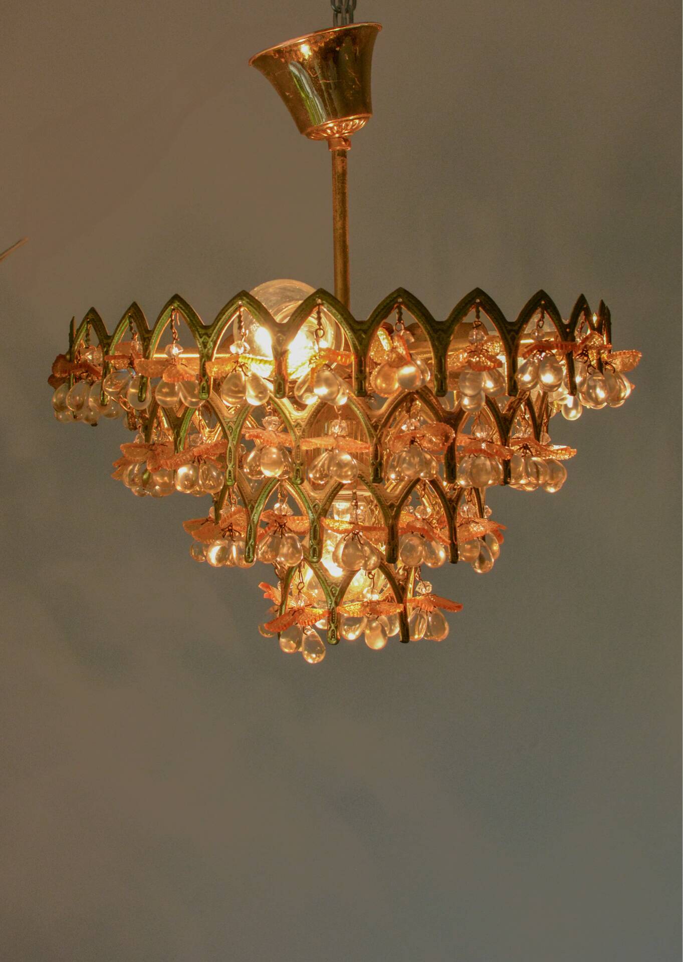 Vintage Murano glass chandelier with 58 fruits – gold metal