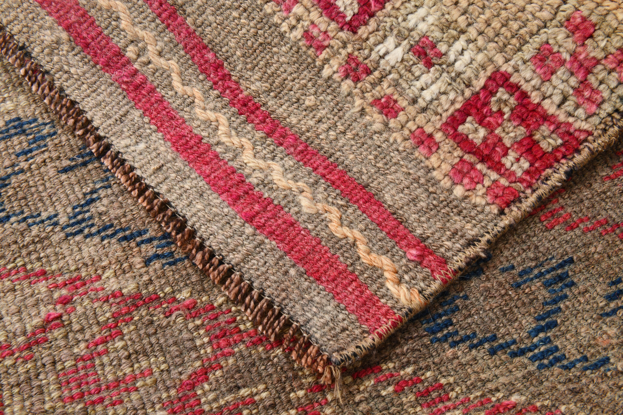 3x9 red & blue herki vintage runner rug 92x286cm