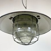 Industrial Grey Enamel Factory Cage Pendant Lamp in Cast Iron from Zaos, 1960s