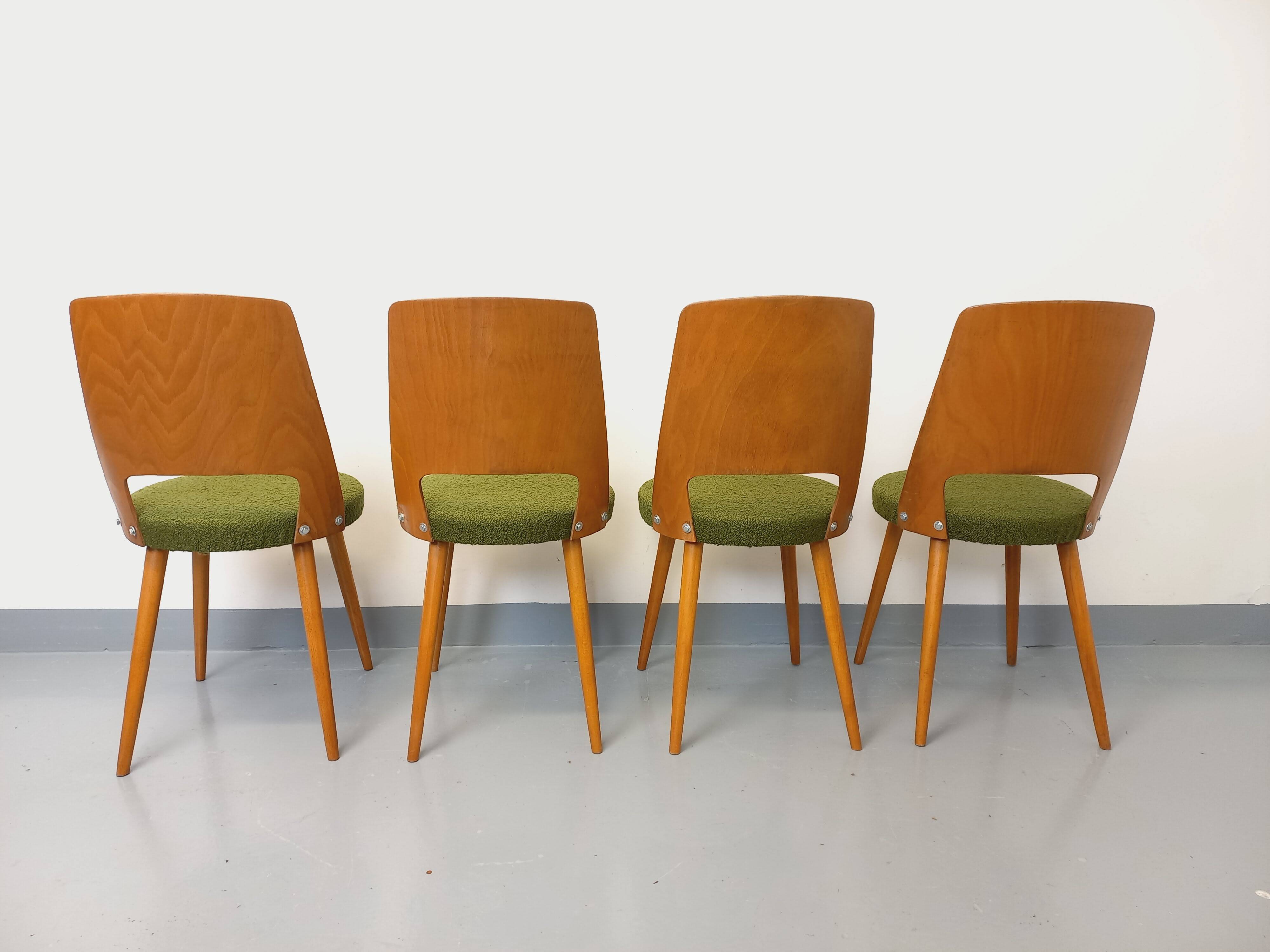 Set of 4 vintage Baumann Mondor chairs in terry cloth wood