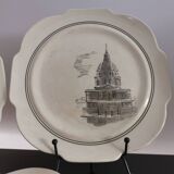 Series of 12 dessert plates and its cake tray Gien Paris Monuments