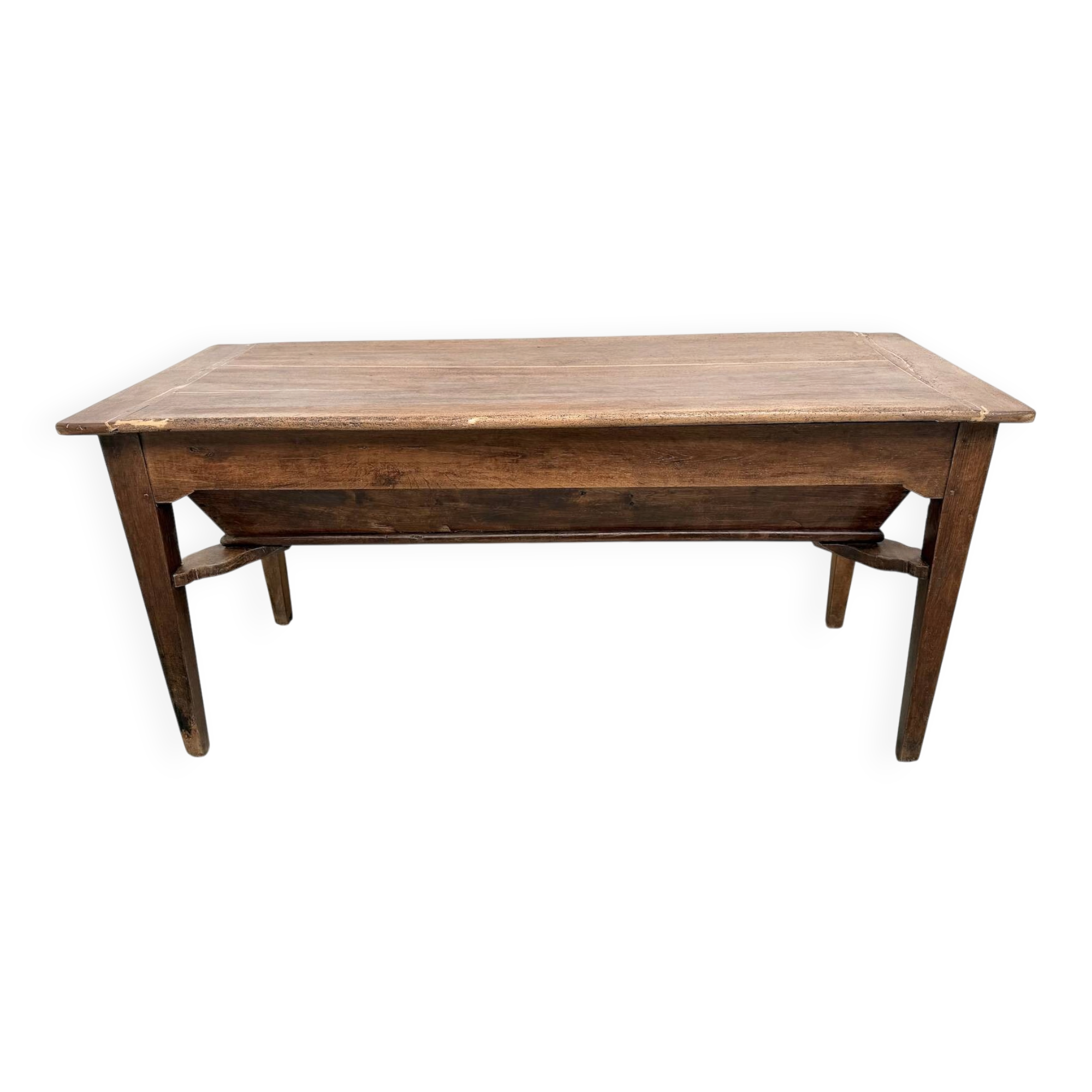 Farm table, old solid oak dough trough, France, around 1920.