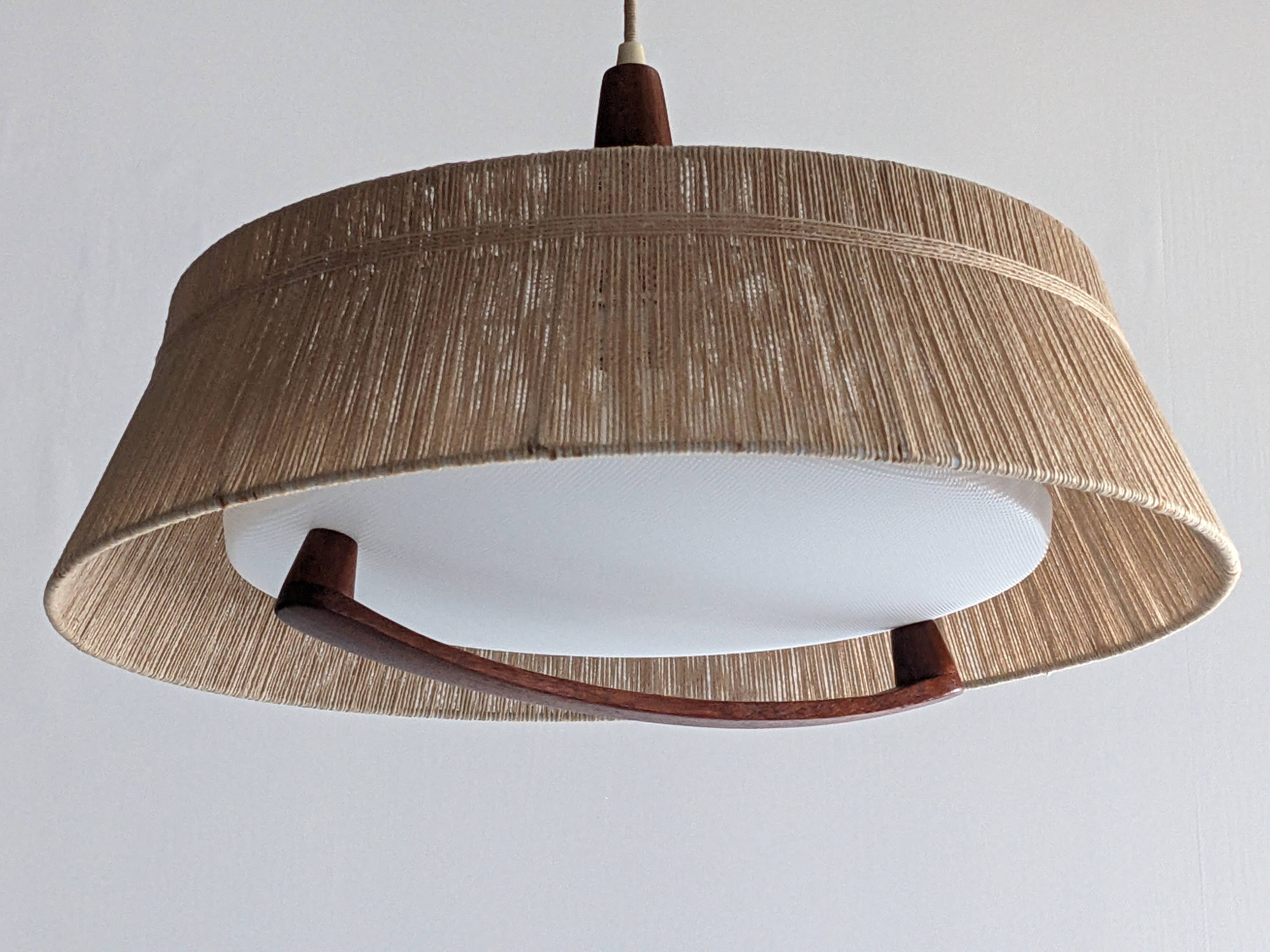 Teak and sisal pendant light from the 50s/60s by Temde Leuchten
