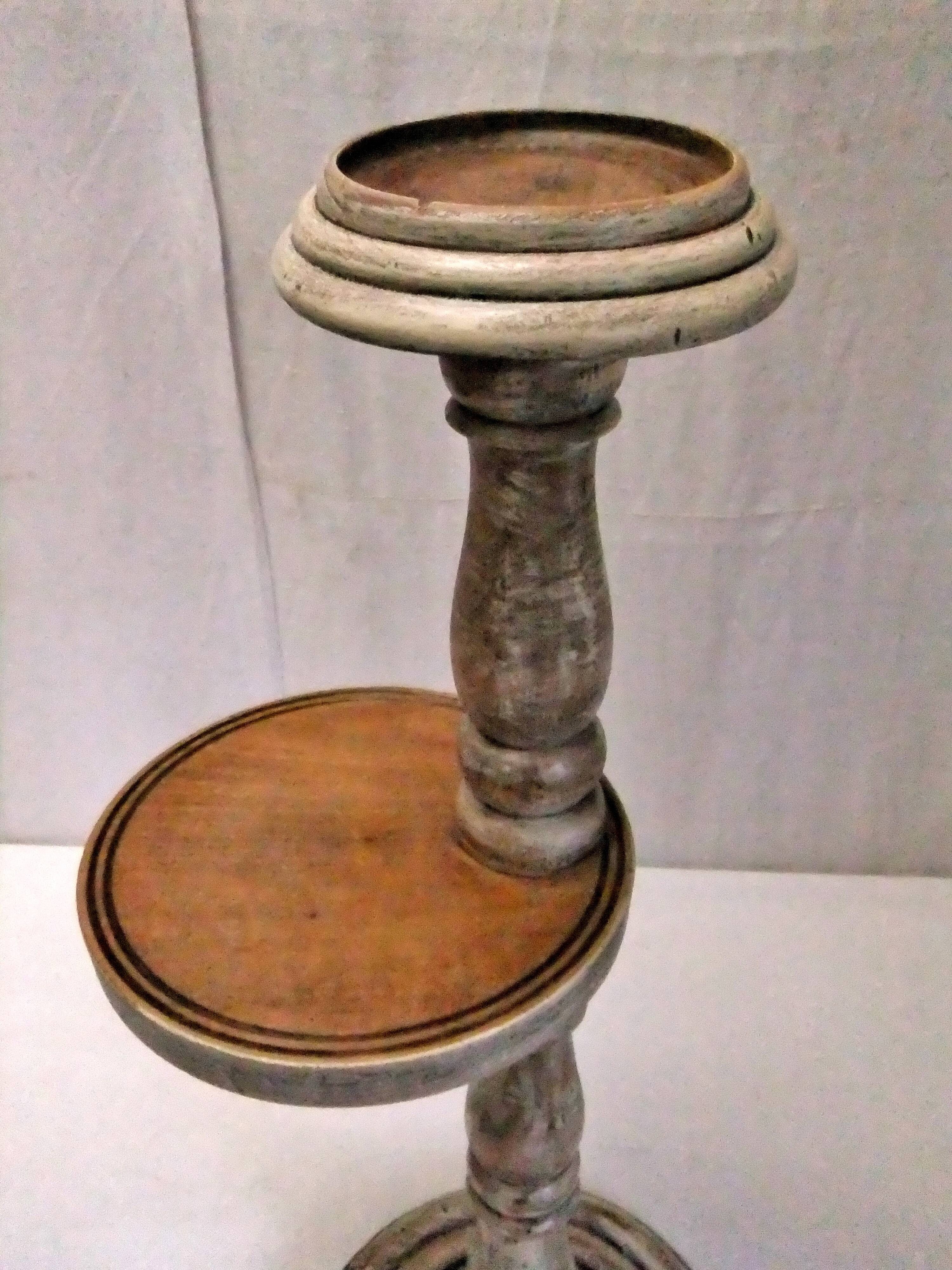 Wooden side table plant holder ivory patina ashtray rotating tray