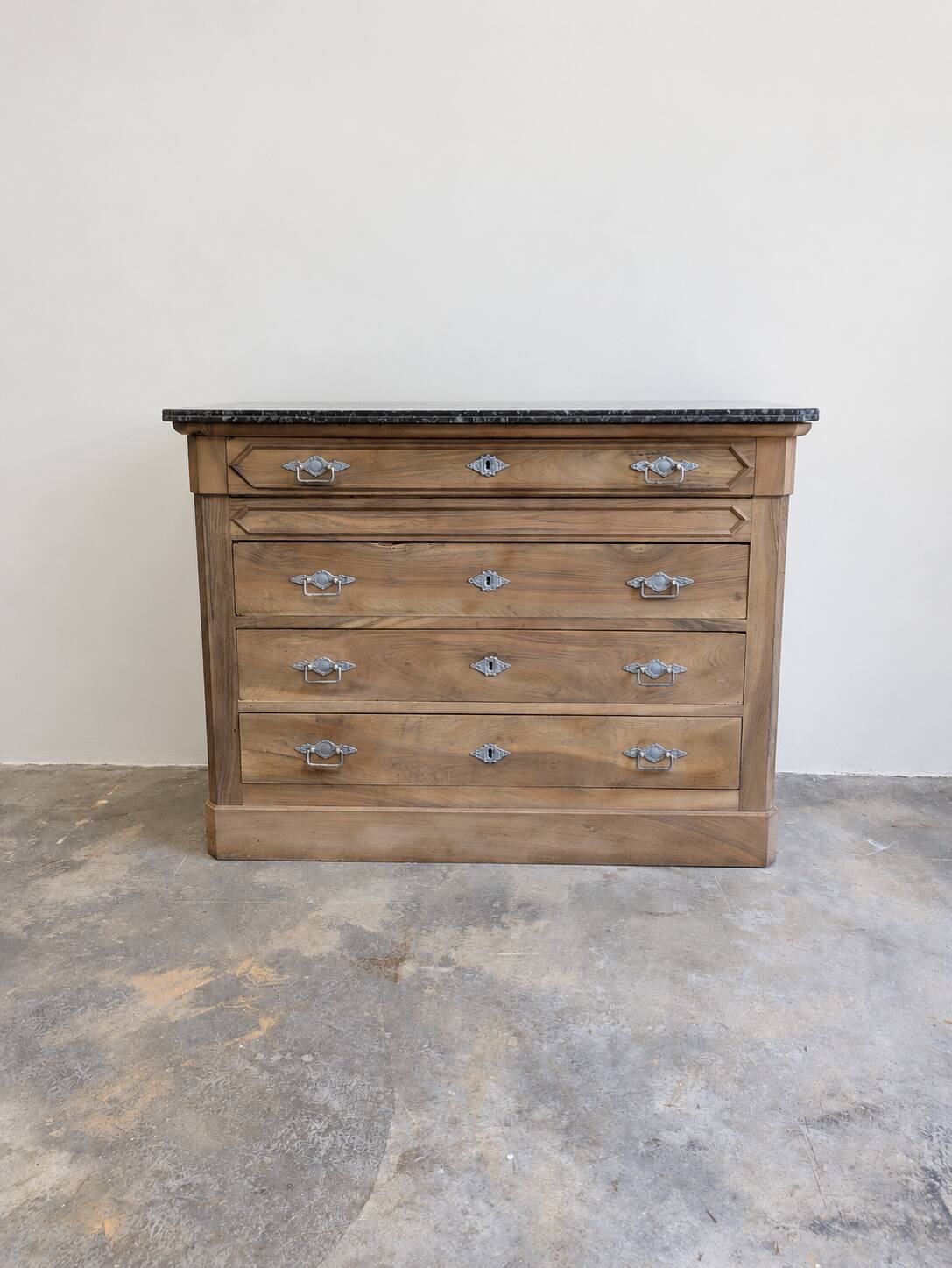 Antique wooden commode with black marble – 125 cm