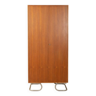 Purist wardrobe from the 1960s, teak veneer, Bauhaus design