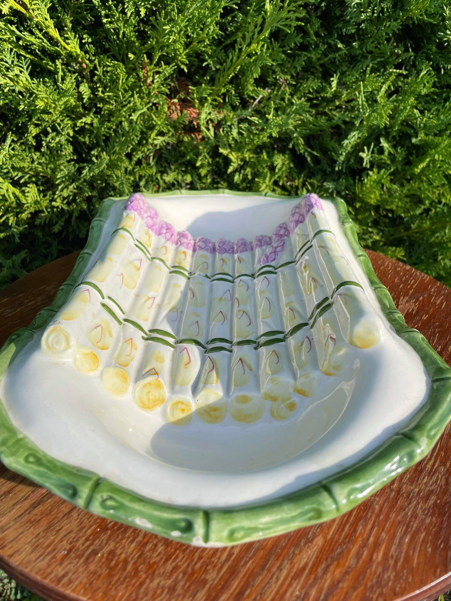 Plate of asparagus with a sauce.