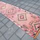 Tapis Couloir Rose à Médaillons, Tapis Turc Vintage, 86x364 Cm