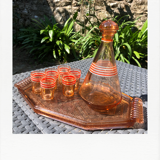 Service à liqueur Art Deco rose