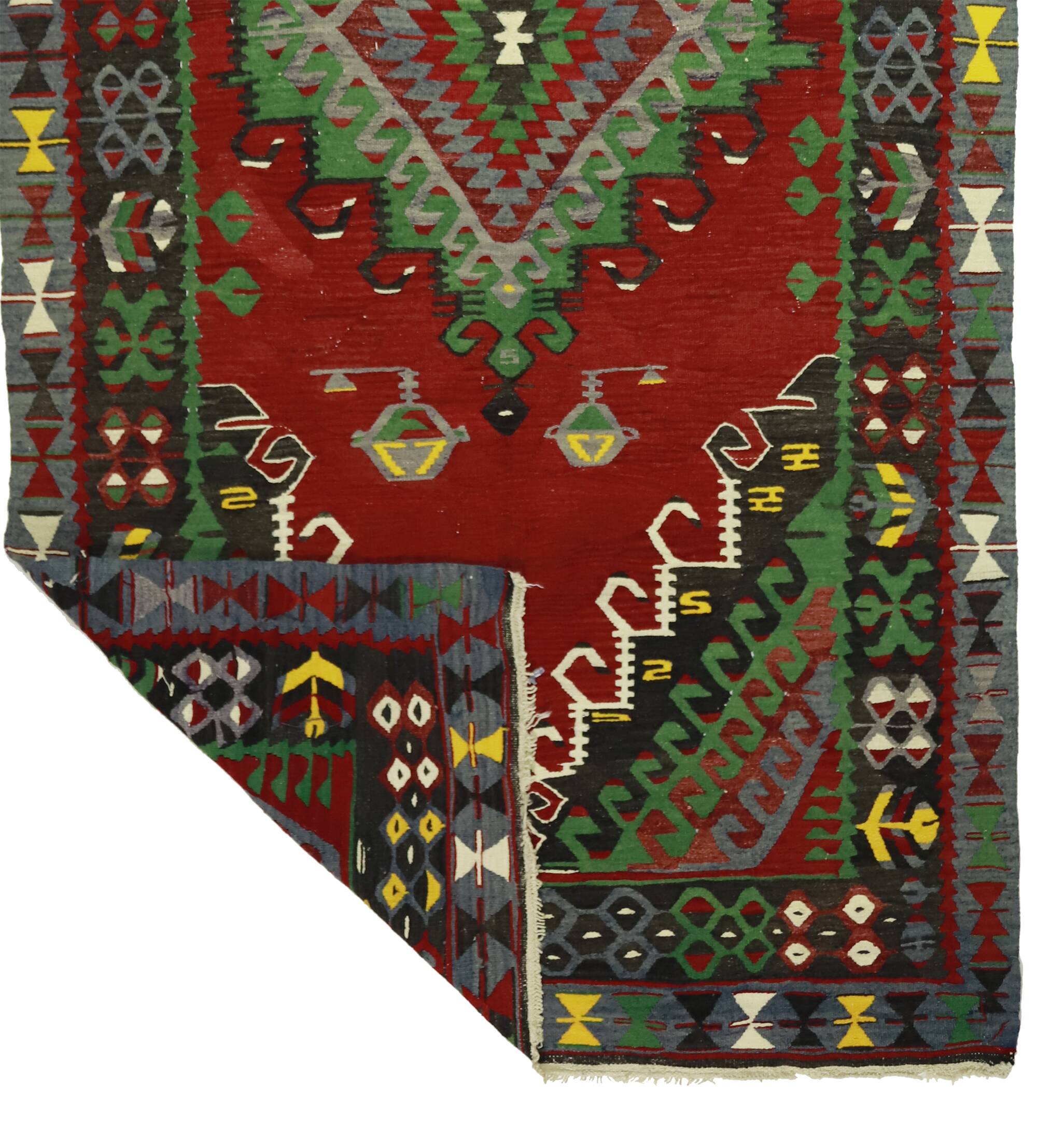 Grand Kilim Turc Yoruk Vintage 158x342 cm Geometrique Tisse Main