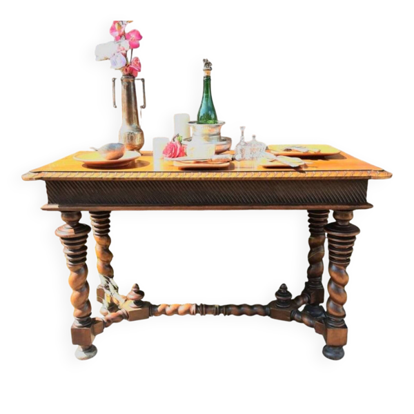 Table de hall antique italienne en bois unique / table à manger étroite