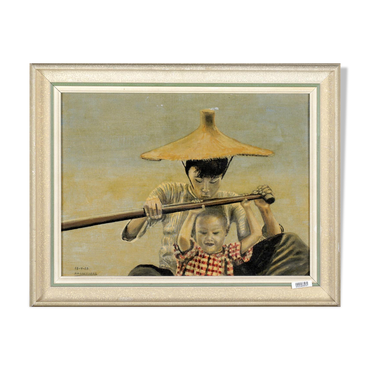 Painting of mother and daughter in a boat