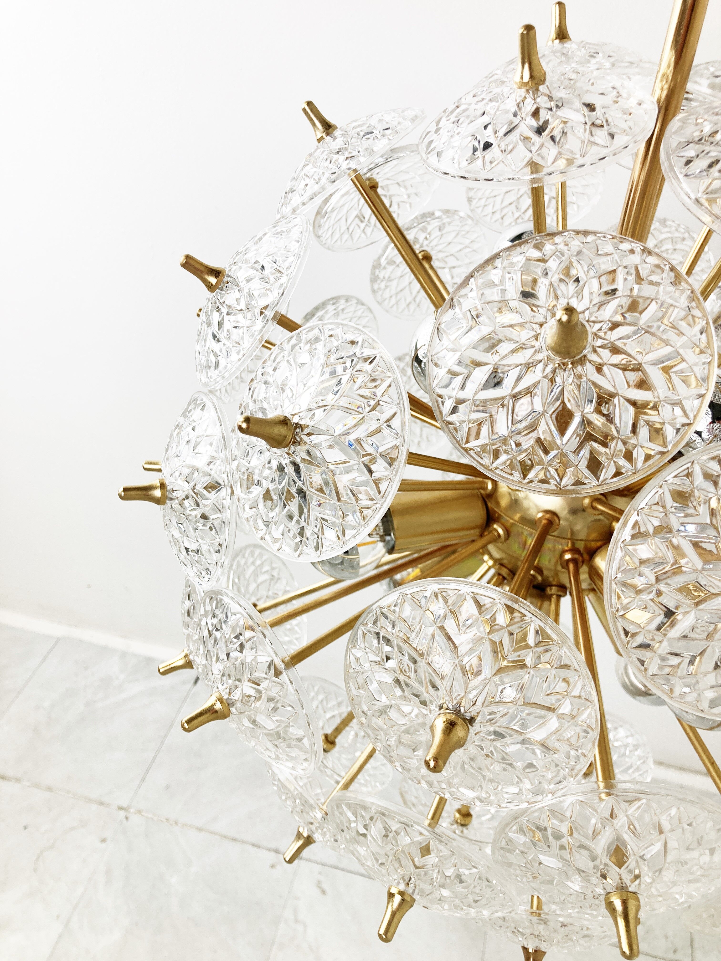 Mid century brass and crystal sputnik chandelier by Val saint lambert, 1960s