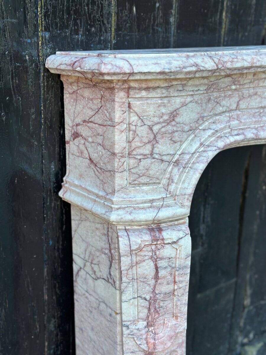 Louis XV Style Fireplace In Pink Marble, Circa 1980