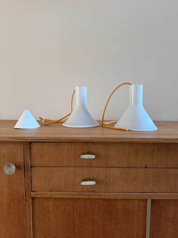 Ensemble vintage Holmegaard de 2 suspensions P&T - Michael Bang - Lampe faite à la main