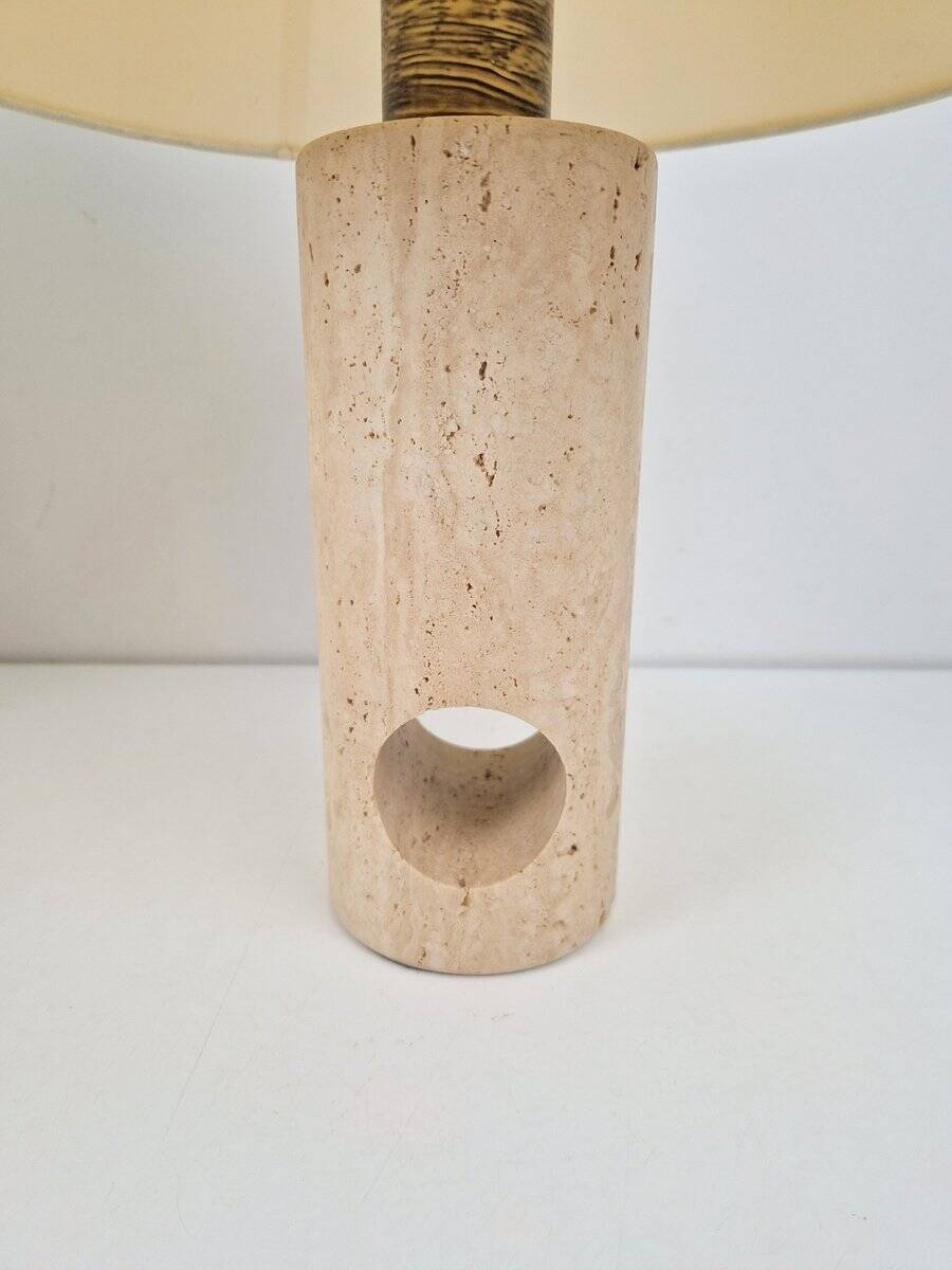 Vintage Travertine Brass Table Lamps attributed to Fratelli Mannelli, Italy, 1970s, Set of 2