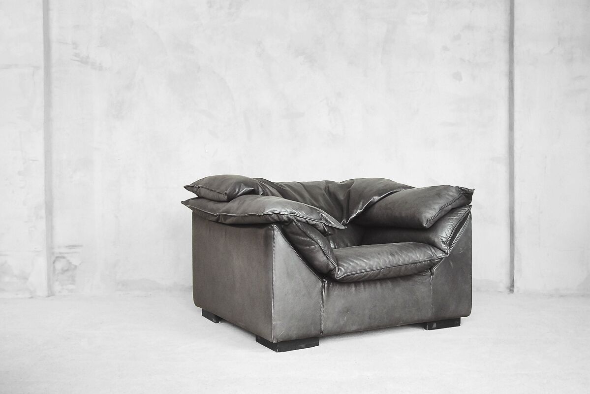 Grey Leather Danish Monza Armchairs by Jens Juul Eilersen for Niels Eilersen, 1970s, Set of 2