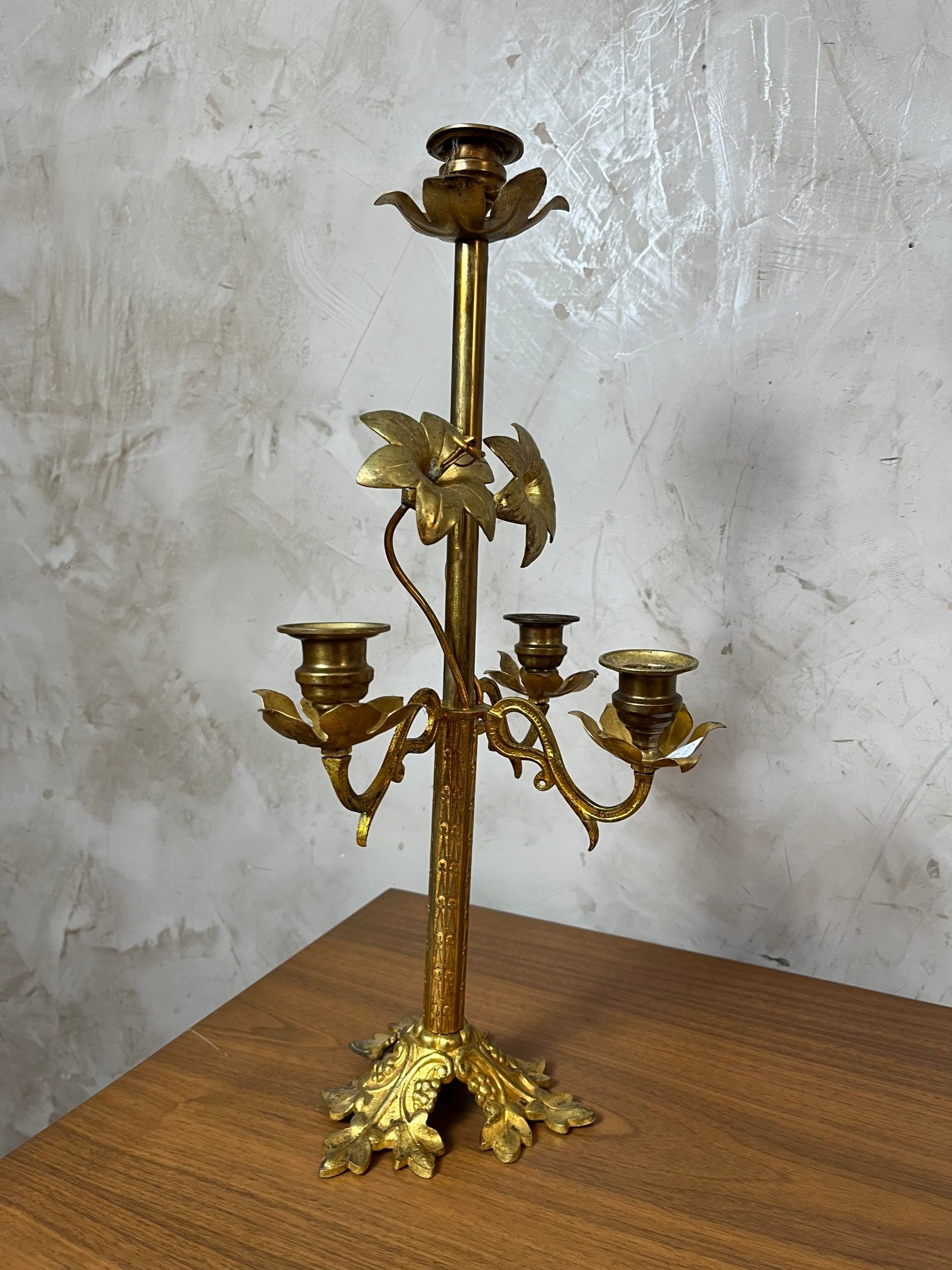 Brass flower candlestick