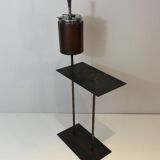 Modernist ashtray in black lacquered metal and brass