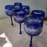 6 colored and engraved glass stemmed glasses