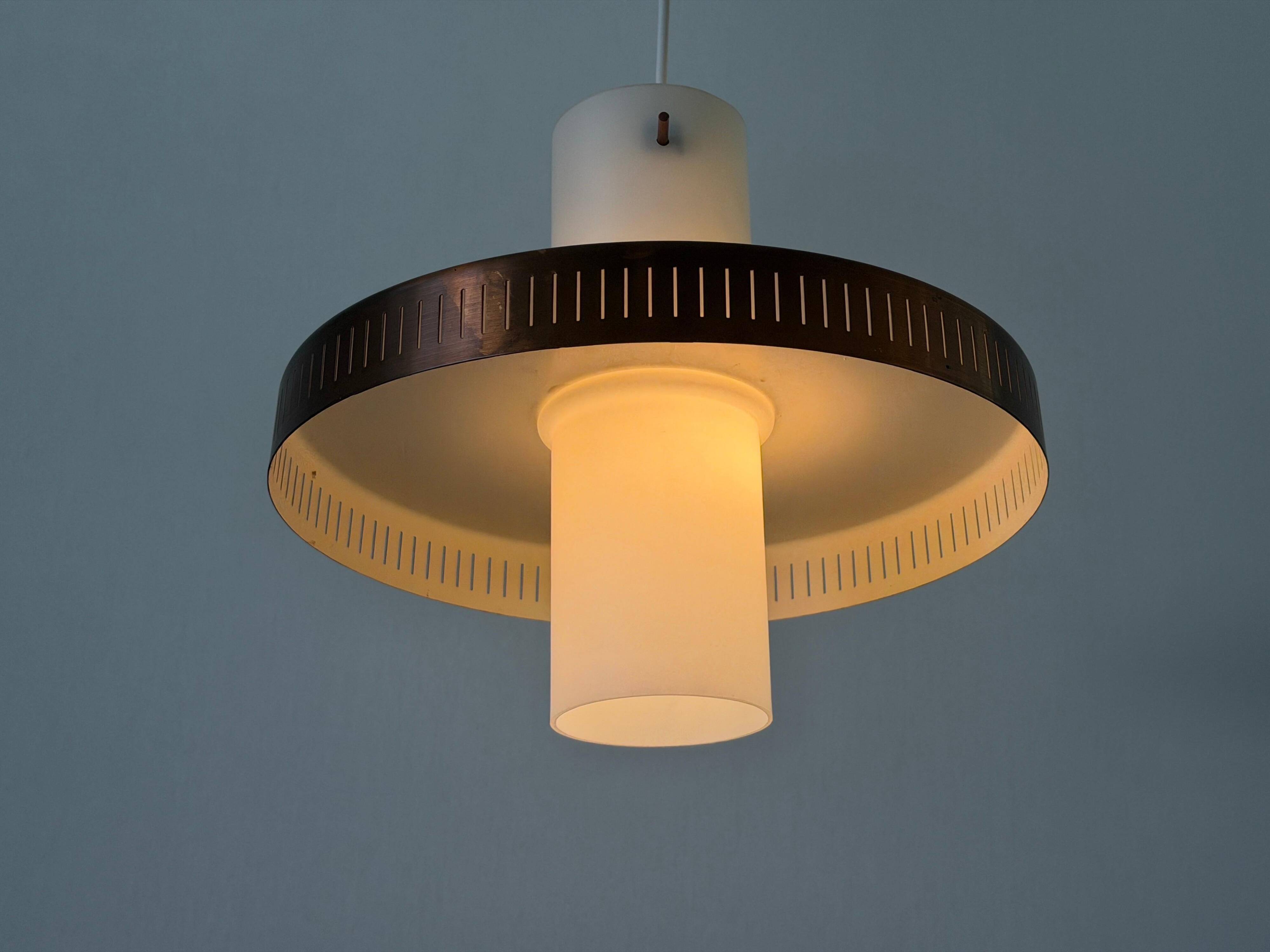 Glass ceiling light with a copper-coloured metal frame, 1960s, Germany.