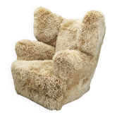 Fauteuil à oreilles Art Déco des années 1930 en peau de mouton Skandilock miel