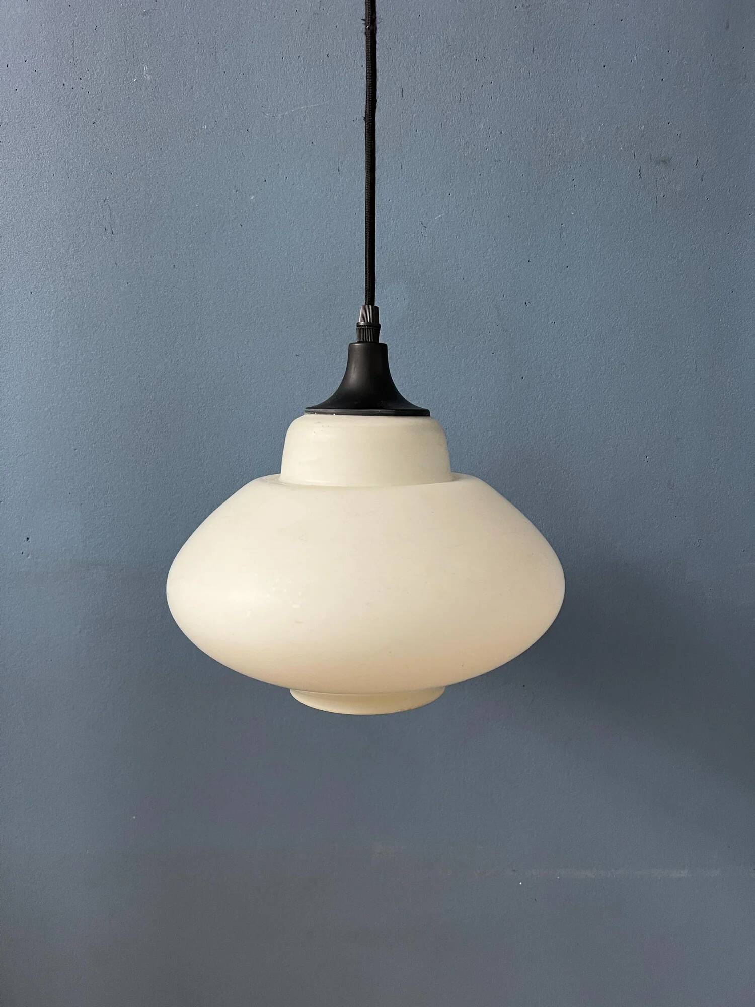 Mid-century milk glass pendant light attributed to Louis Kalff