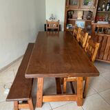 Table, 4 chaises, 1 banc en pin des landes