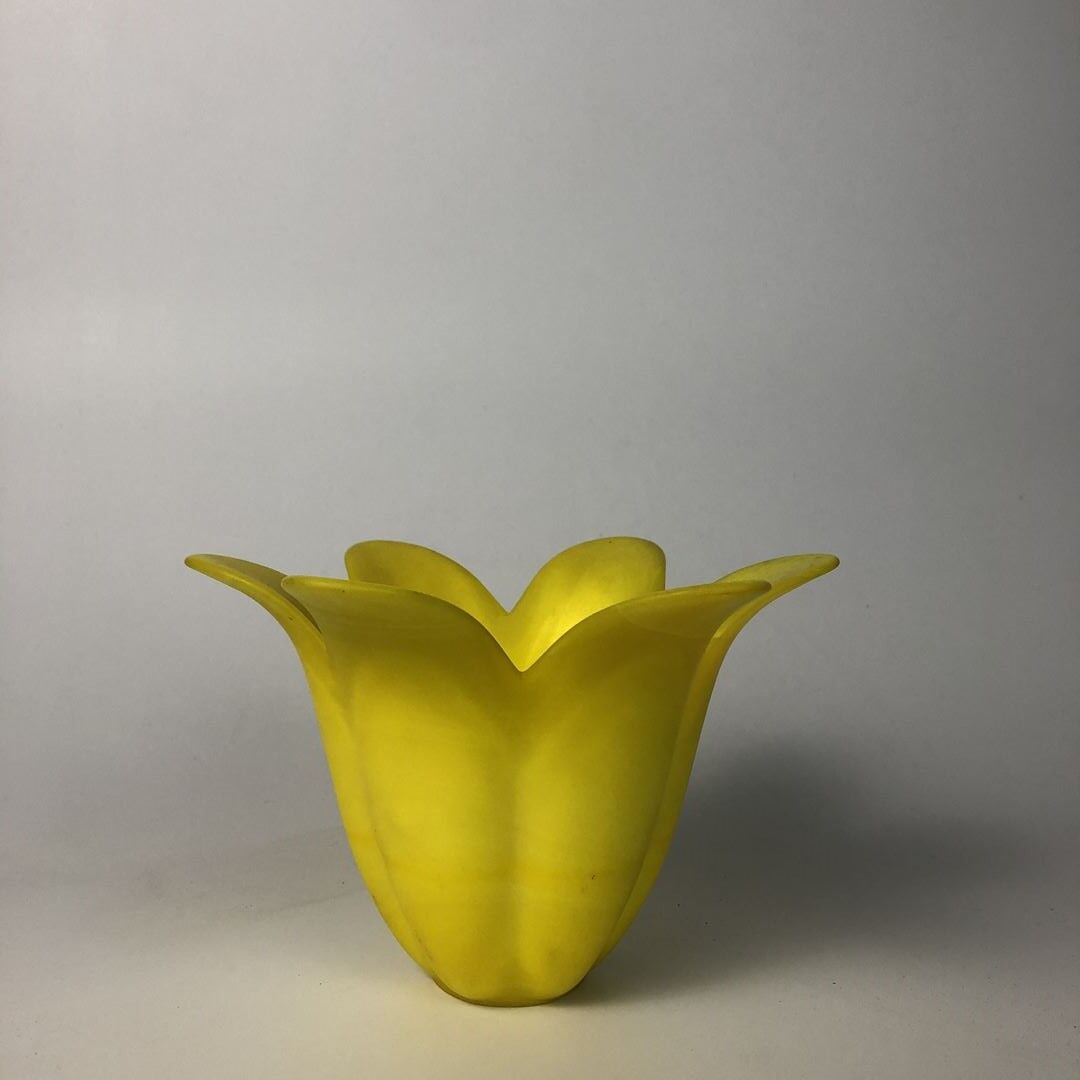 Small vase made of yellow glass paste, tulip shape blooms