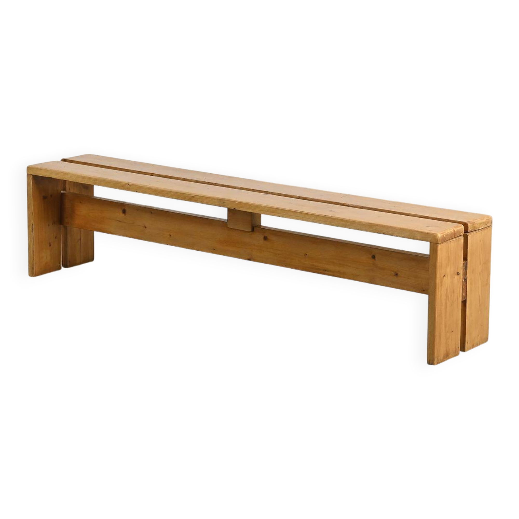 Large solid pine bench, Les Arcs, circa 1973