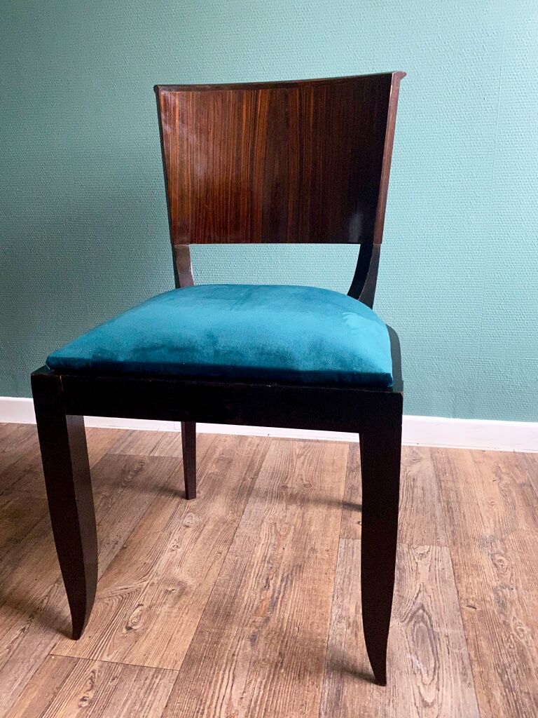 Suite of 6 Art Deco 1935 Macassar ebony chairs restored seats