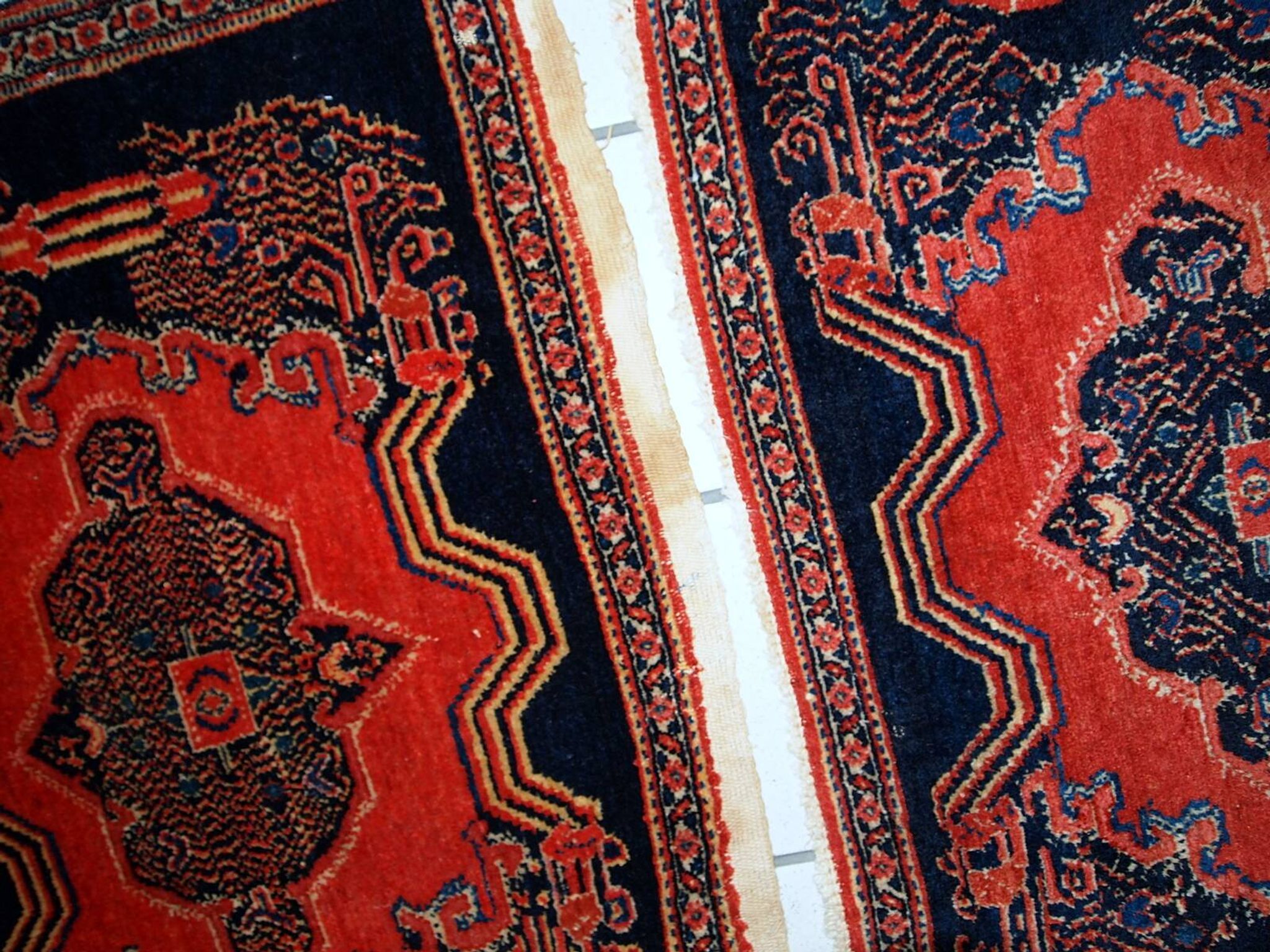 Paire de tapis antiques faits main Senneh persans 52cm x 80cm (années 1900)