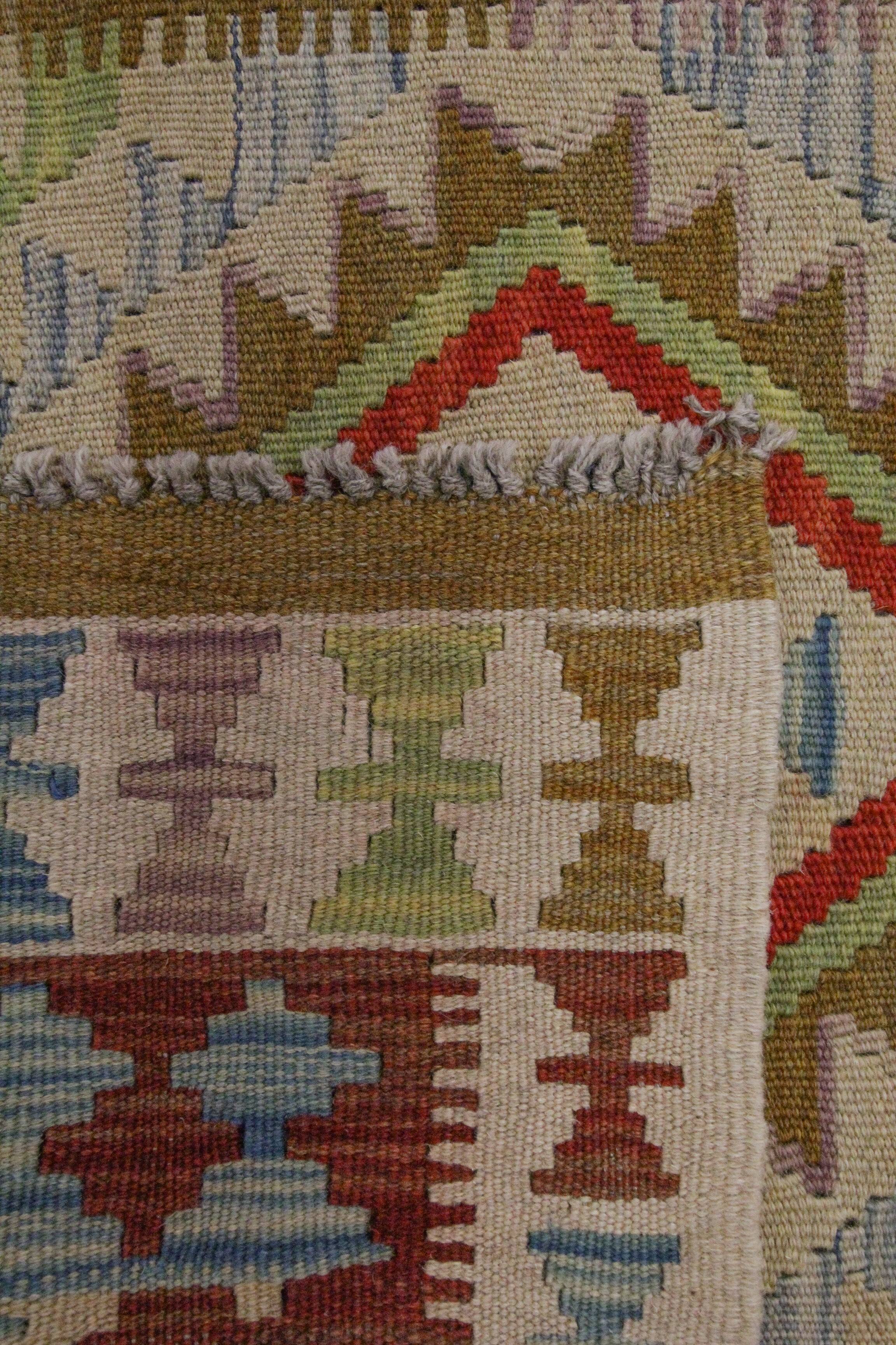 New Handmade Kilim Rug Oriental Green Beige Area Rug- 80x119cm