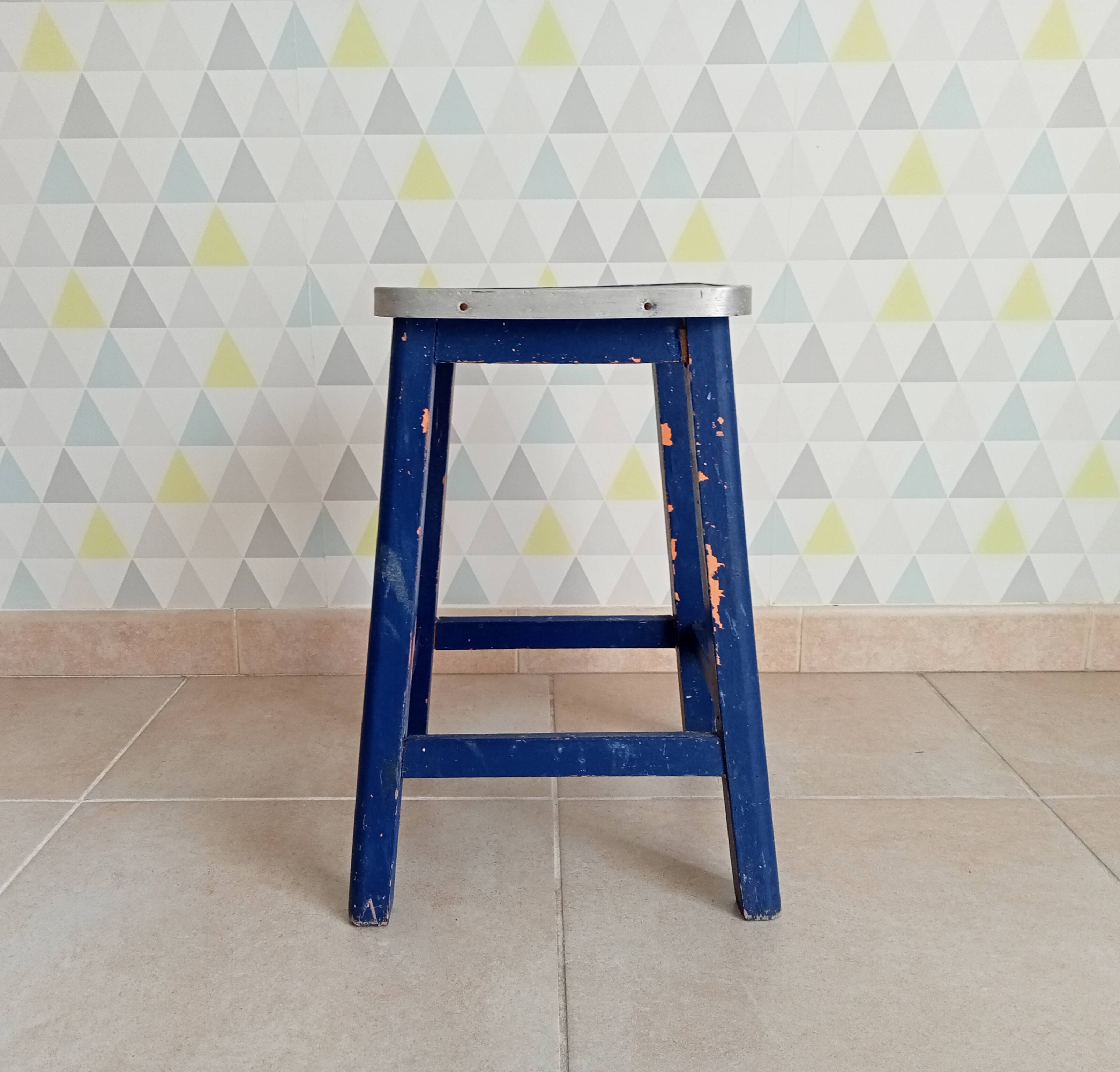 Tabouret vintage assise cerclée années 60/70