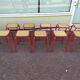 Lot de 10 tabouret bas carré en métal rouge - bois - atelier - industriel
