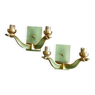 Vintage wall lights pair 1940s 1950s bronze metal & brass dlg jules leleu 4