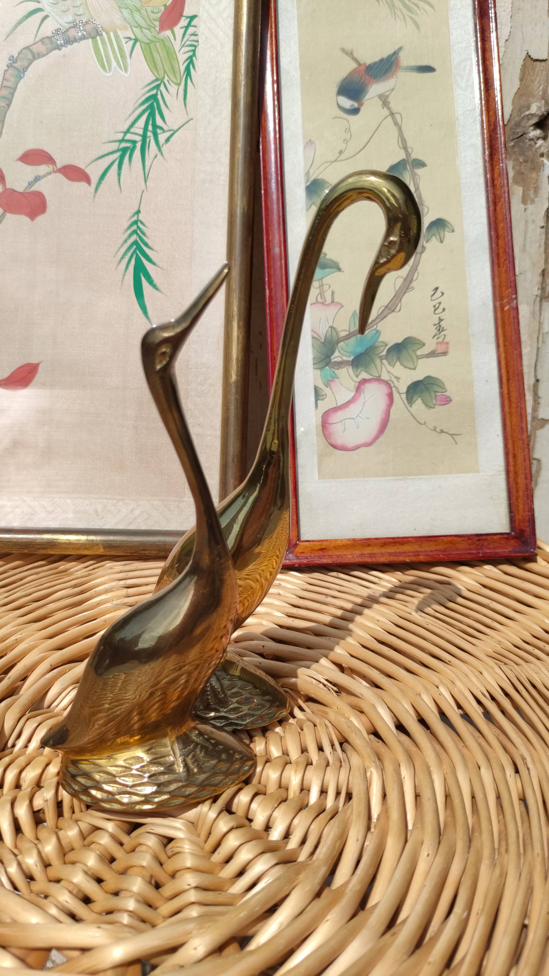 Duo of golden brass swans