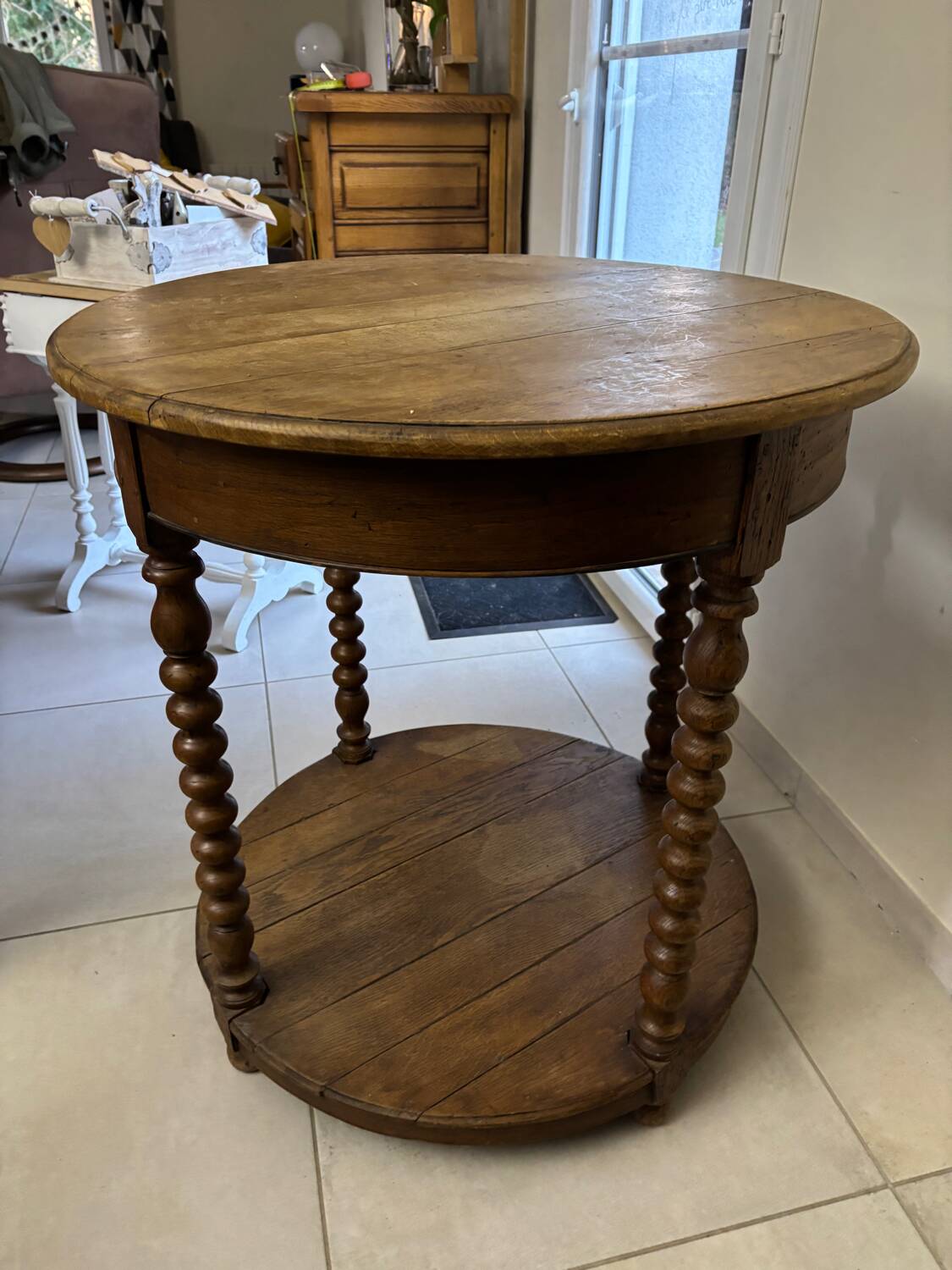 Round turned wooden side table