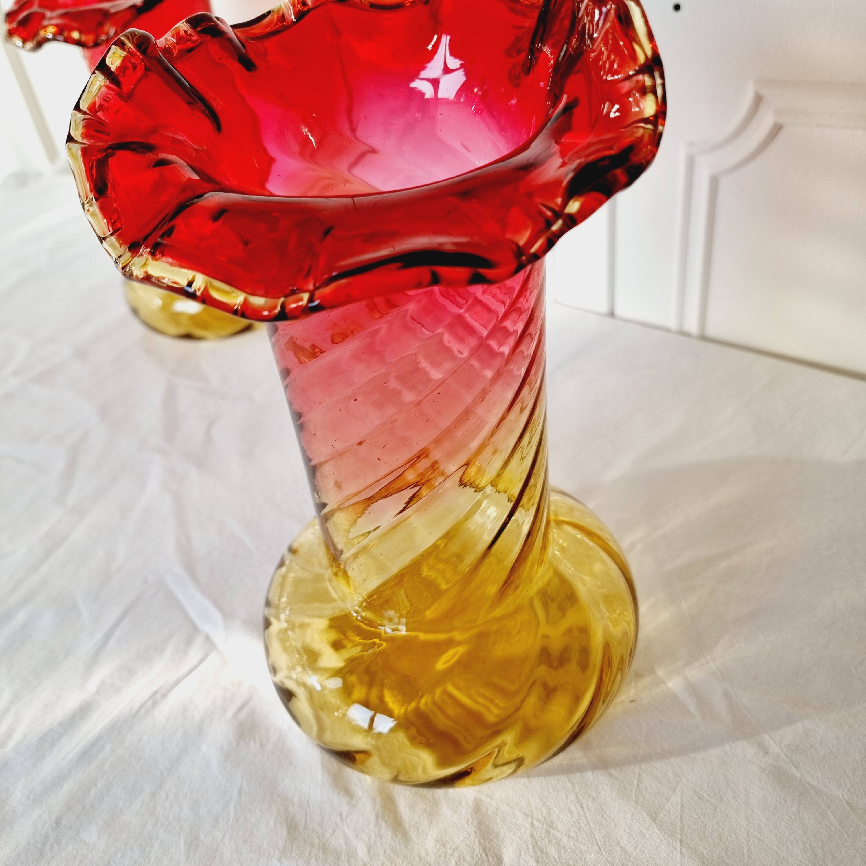 2 Art Nouveau Style Turned Glass Vases from 1900