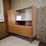 Buffet, meuble bar vitré vintage en bois