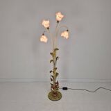 Italian Floor Lamp with Metal Stems, Leaf Details and Murano Glass Flowers