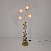 Italian Floor Lamp with Metal Stems, Leaf Details and Murano Glass Flowers